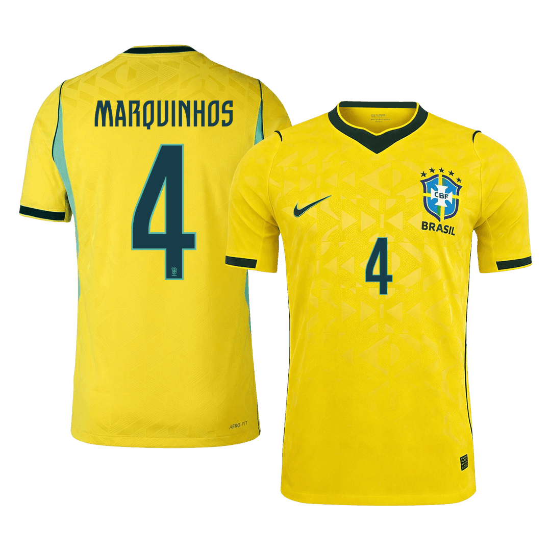 MARQUINHOS #4 Brésil Domicile Maillot 2026 Jaune Joueur